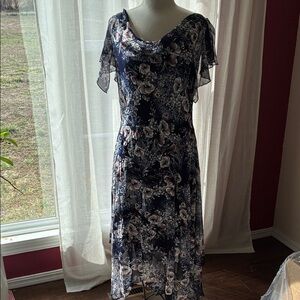 Signature by Robbie Bee Navy Floral High Low Dress